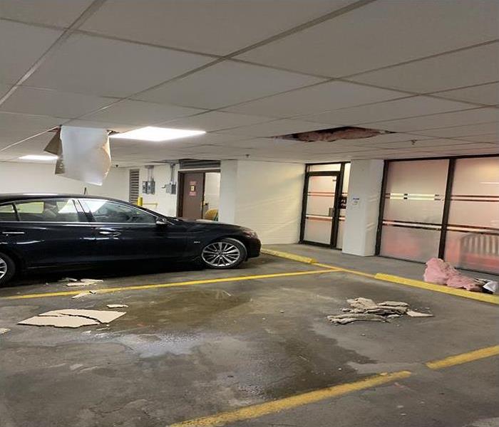 water caused ceiling to collapse in parking garage
